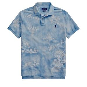 Polo by Ralph Lauren Sz Large Blue Aloha Mesh Hawaiian Print Men's Shirt
